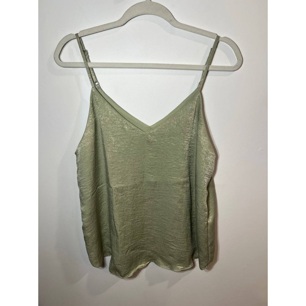 Mi Ami Fairycore Metallic Sage‎ Green Shimmer V-Neck Cami Tank Top Party Large
